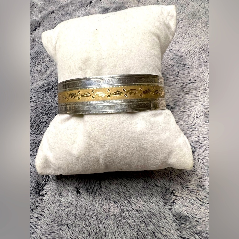 Vintage Simmons 14k Yellow Gold Filled and Sterling Silver Signet Cuff Bracelet